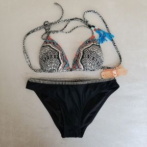 New Gianni Bini Black Bikini with Embroidery